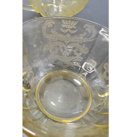 FEDERAL MADRID AMBER YELLOW DEPRESSION GLASS 4 3/4" Soup Bowl Handles, Set of 2 - Picture 6 of 8